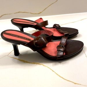 Nine West brown leather strap kitten heels with buckles. 6.5